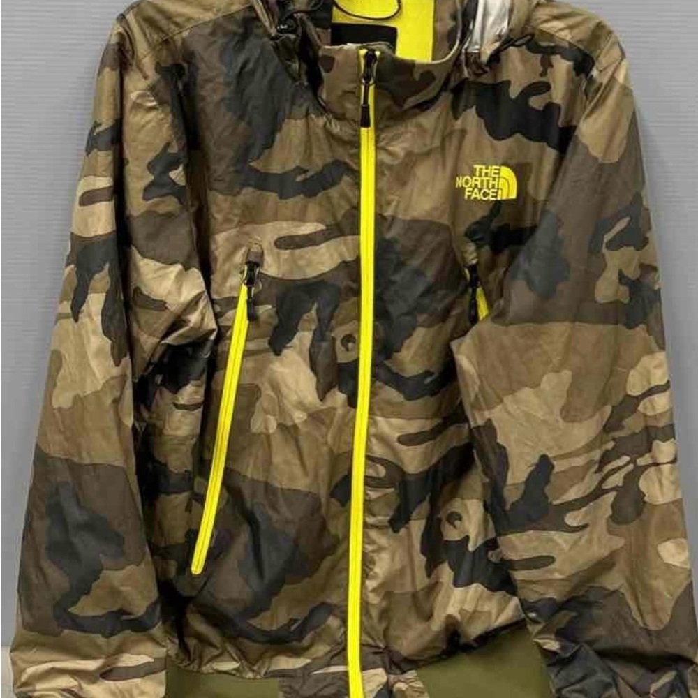 The North Face Camouflage Jacket with Yellow Accents